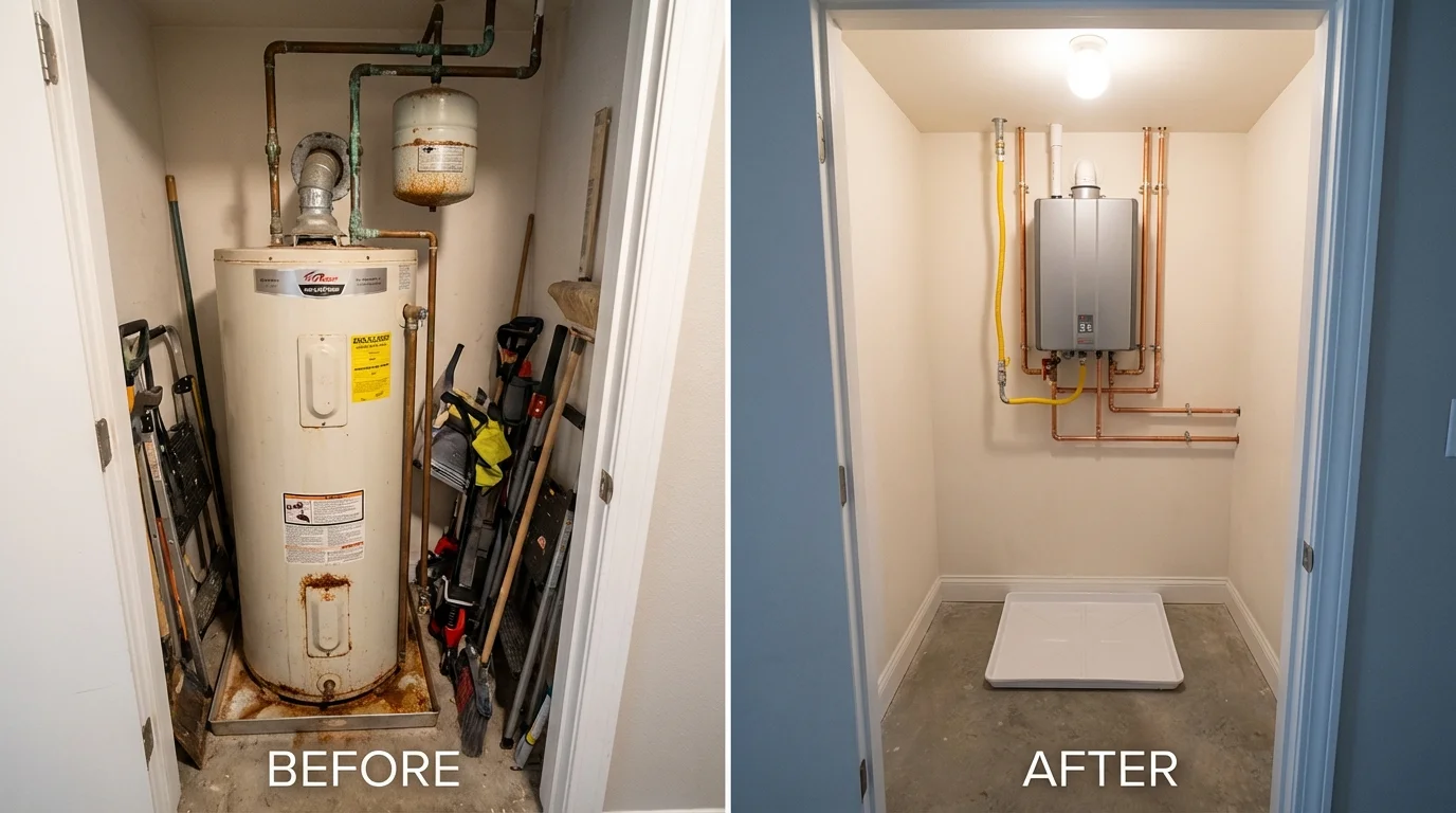 Tank water heater versus wall-mounted tankless unit comparison for Croydon, PA homeowners