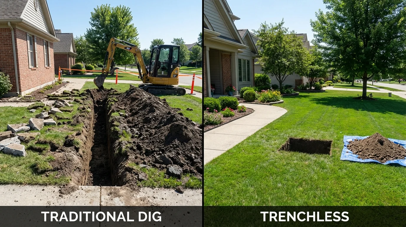 Trenchless sewer repair with minimal yard damage versus traditional excavation in Croydon, PA